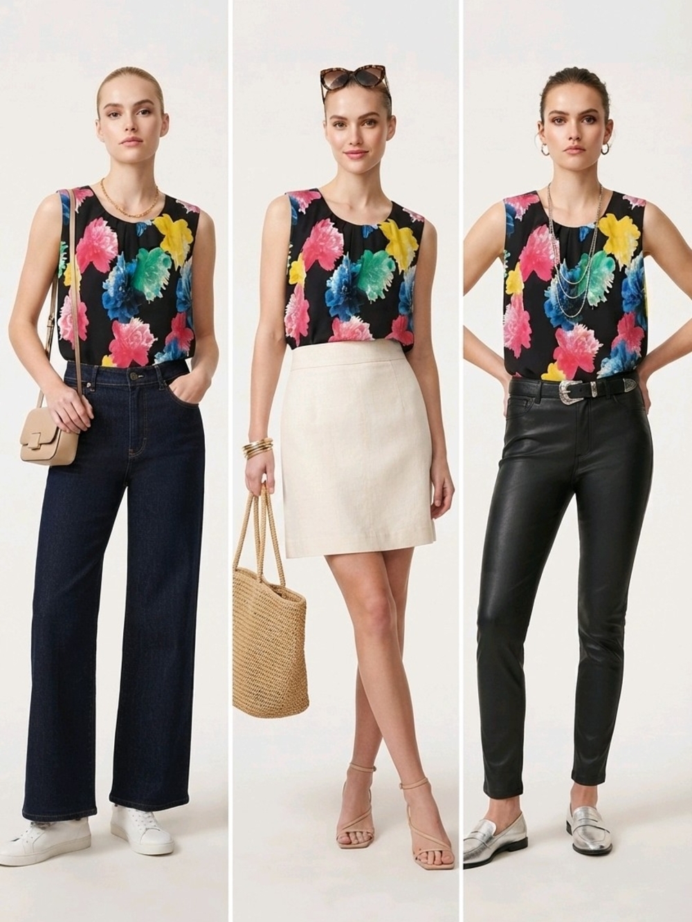 Calvin Klein Green and Black Floral-Print Sleeveless Top